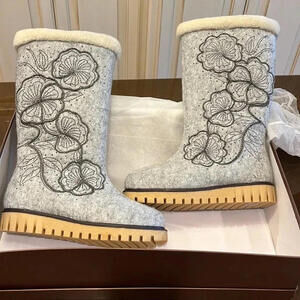 SALE! Azura Boots NEW IN BOX Italian Jarria Mid Calf Gray Embroidered W 5.5/6
